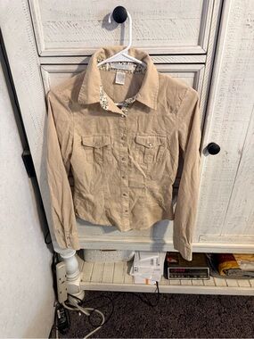 Charlotte Russe Beige Button-Front Shirt Jacket